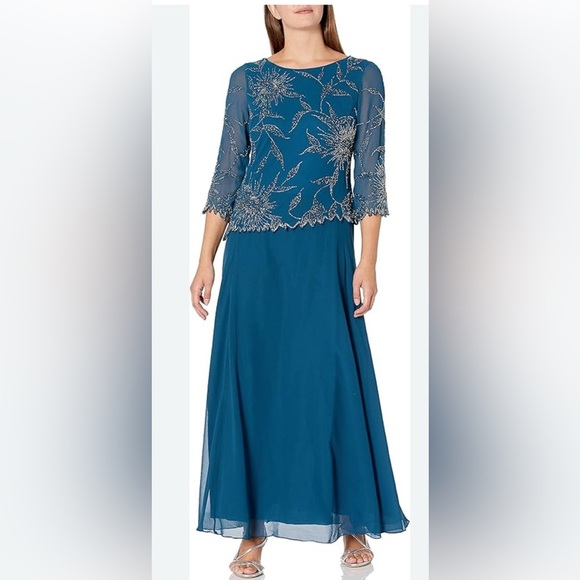 J Kara | Dresses | J Kara Womens 34 Floral Beaded Gown Size 4 Plus Black 64d1be9b1645f7980bf2e86d